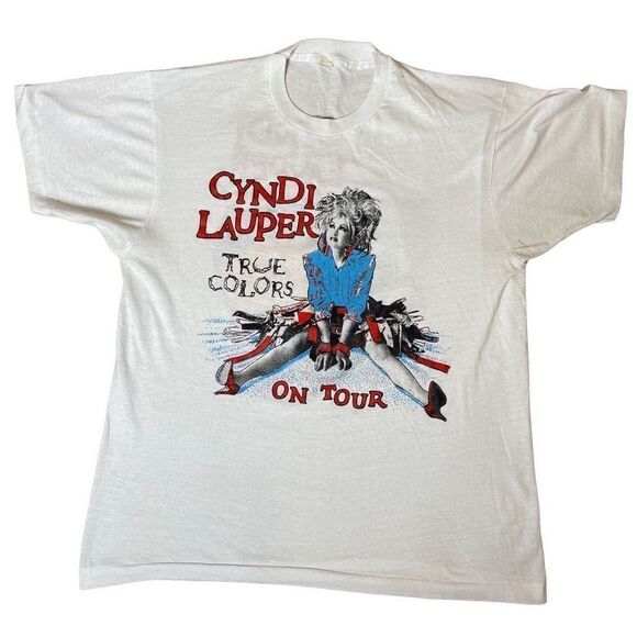 Vintage 1987 Cyndi Laufer True Colors Tour T-Shirt | 2-sided | L - Picture 1 of 6